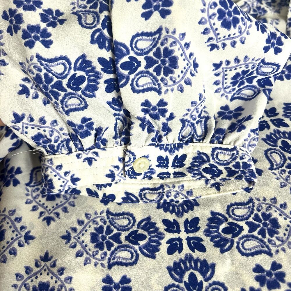 Loft Women’s Blouse Square Neck Small Blue White Floral Semi sheer - Picture 12 of 13
